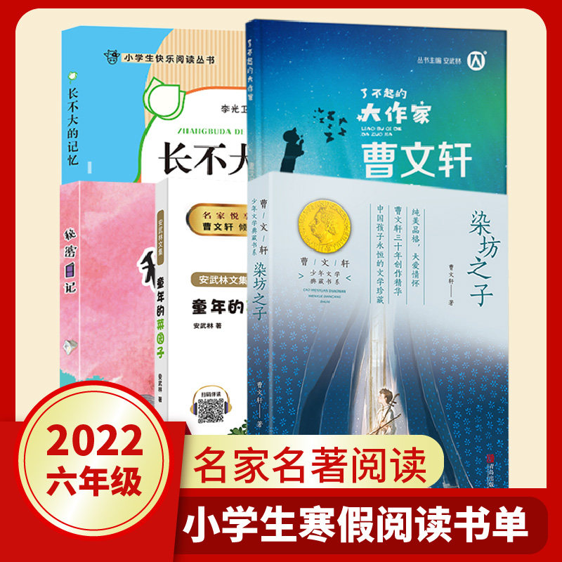 小学生六年级寒假阅读书目全套 长不大的记忆 安武林文集童年的菜园子 秘密日记 了不起的大作家曹文轩精品集 染坊之子fb - 实物图