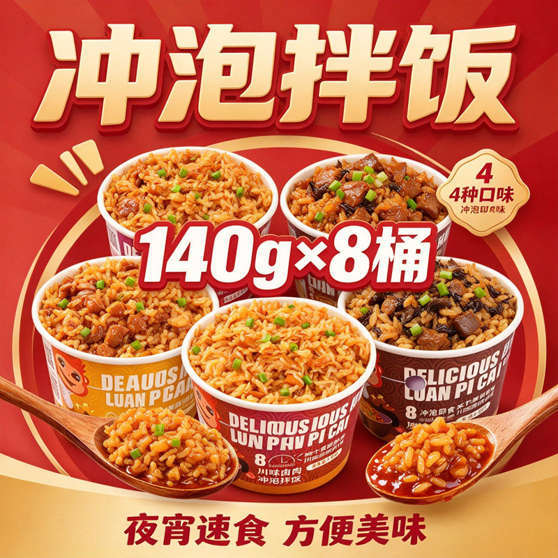 冲泡拌饭140g*8桶装重庆速食拌饭多口味方便米饭学生宿舍快餐免煮