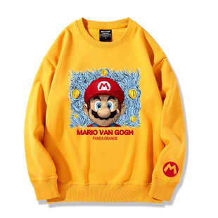 超级玛丽马里奥联名梵高星空涂鸦周边圆领卫衣男女宽松百搭上衣潮