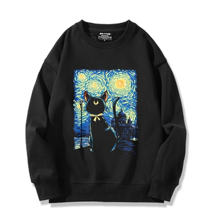 美少女战士联名卫衣露娜梵高星空周边连帽卫衣男女秋冬加绒上衣服