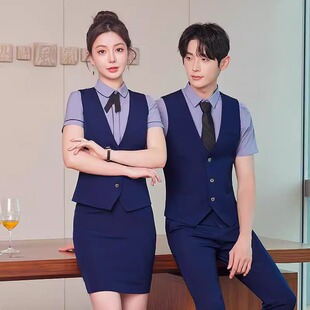 职业装马甲套装男女同款夏季酒店前台KTV餐饮服务员收银员工作服