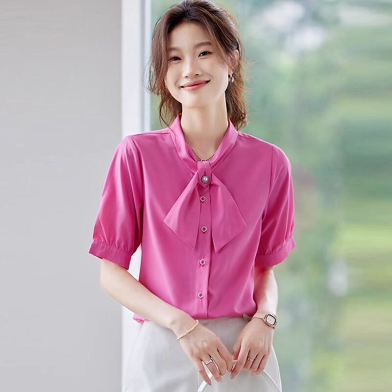 短袖雪纺衬衫女2025夏季新款高级感通勤职业装上衣大学生面试衬衣