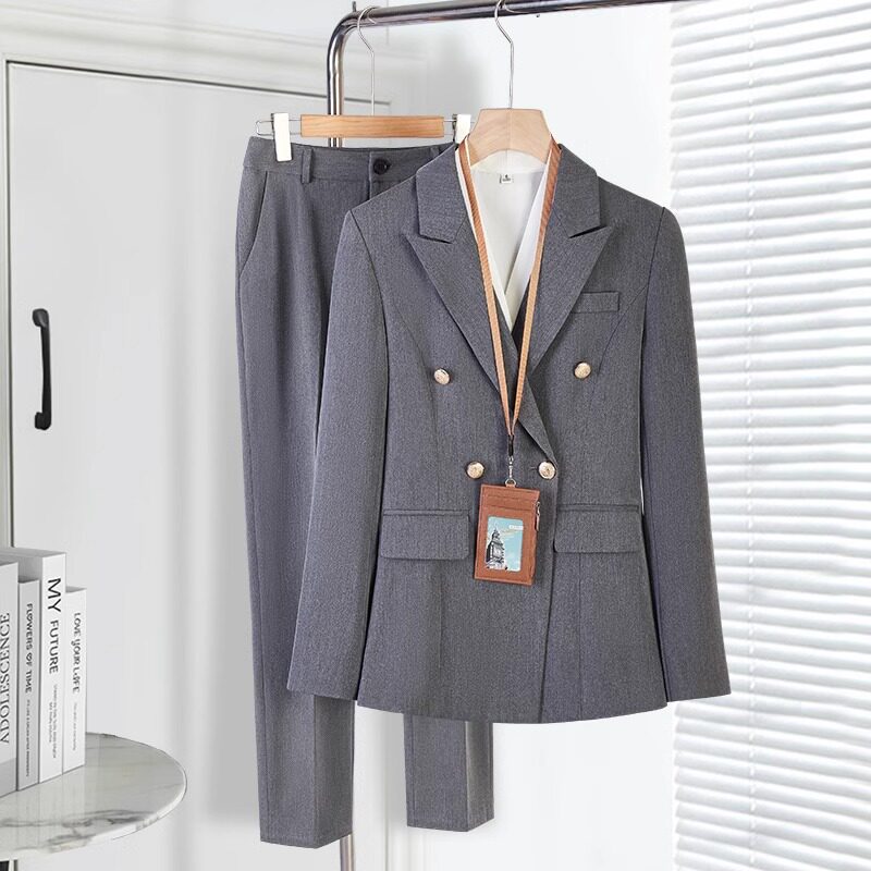 灰色职业西装套装女2024新春秋面试正装高级感经理工作服短袖夏季