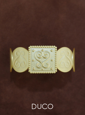 Amorflora系列爱心浮雕纹理方圆手镯复古小众设计925银开口调节