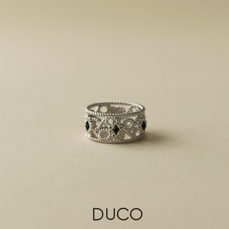 DUCO 小瓶子系列镂空纹理宝石戒指高级感轻奢设计感典雅圆形指环