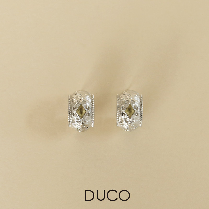 DUCO 许愿罐罐系列花卉纹理耳环镂空镶嵌耳钉