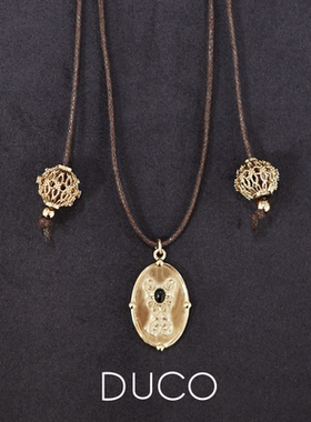 Fidora系列 植物纹理徽章花球蜡绳项链原创设计时尚潮流【新品】