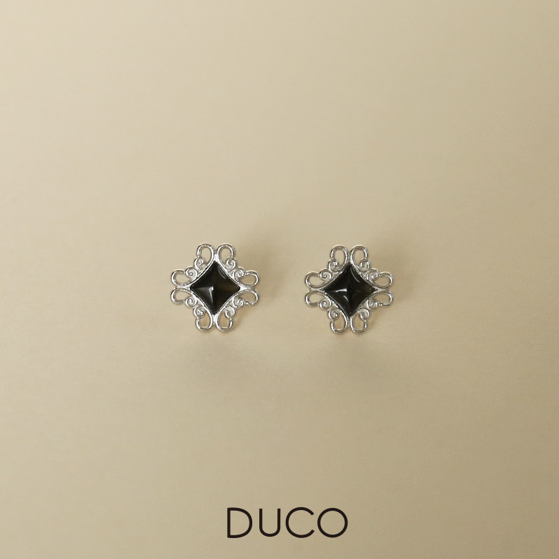 【yigenana同款】DUCO 流星花卉系列纹理耳钉黑色宝石精致耳饰