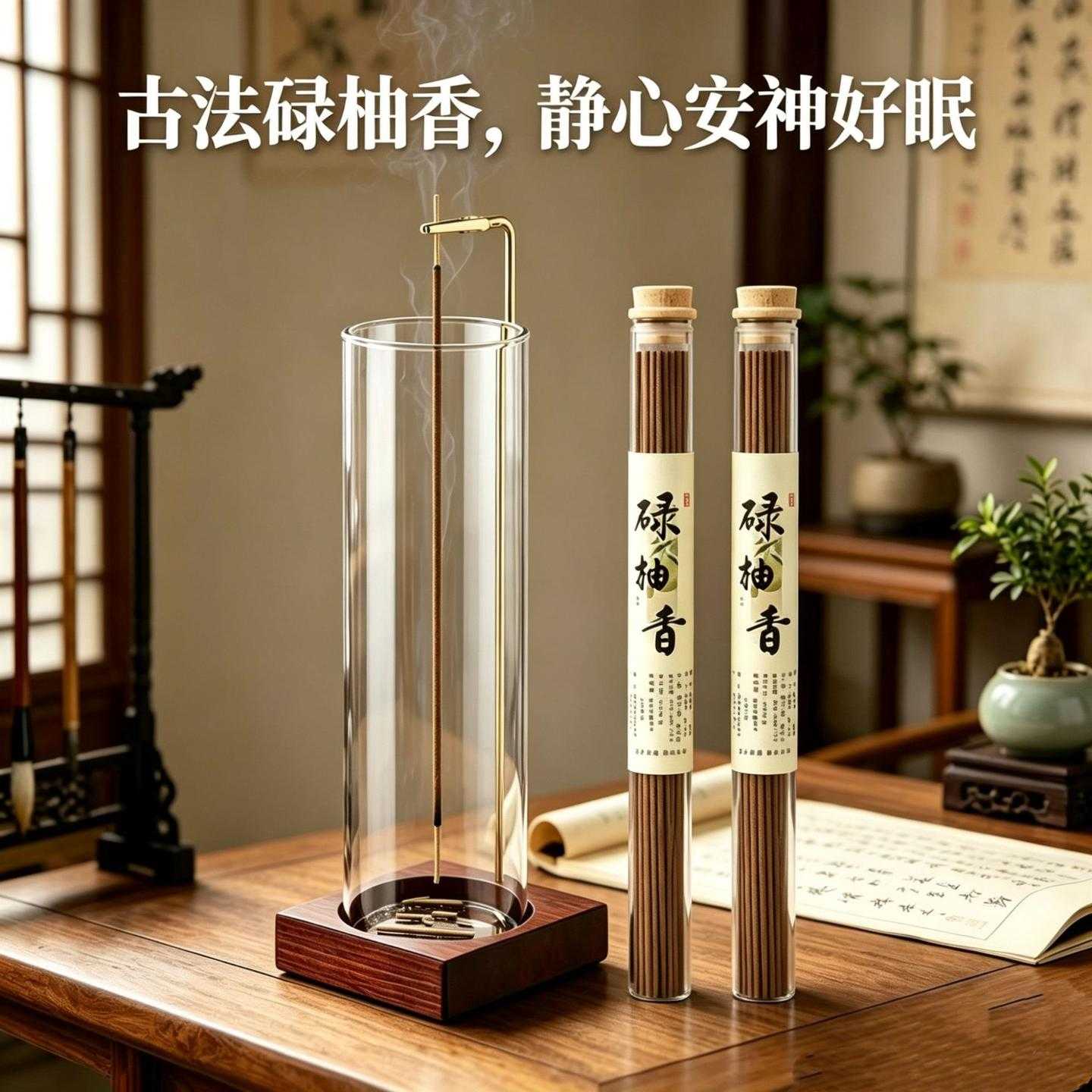 大号香灰不乱飞新古典香薰炉实木底座香插高硼硅玻璃线香炉摆件