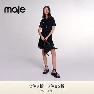Maje 气质黑色钩针镂空连衣裙两件套MFPRO03707 Outlets春夏款 女装