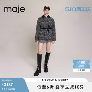 女装 老钱风收腰短款 Outlet2023春秋新款 Maje 花呢外套MFPOU01141