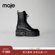 复古黑色系带厚底铆钉装 Maje Outlets秋冬女士法式 饰皮革中长筒靴