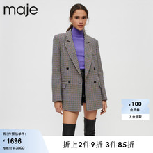 Maje Outlet女装复古千鸟格直筒挺阔毛呢西装西服外套MFPVE00422