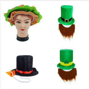 万圣节雪人帽搞笑汉堡包帽子爱尔兰绿色带胡子帽魔术师高帽礼帽