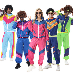 迪斯科复古潮流表演服80年代嘻哈摇滚音乐情侣服装多种颜色运动服