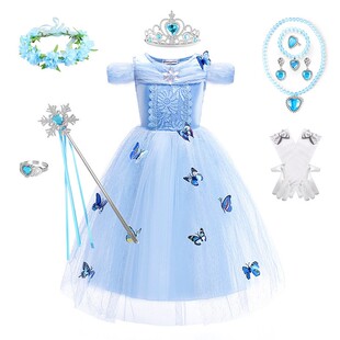 万圣节女童灰姑娘公主裙儿童蓬蓬连衣裙子Frozen爱莎表演服蝴蝶款