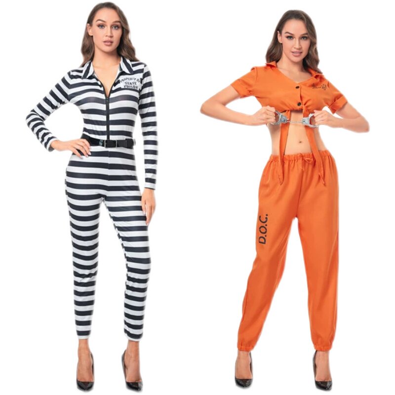 欧美游戏制服cosplay囚犯万圣节装扮条纹连体衣成人DS夜店表演服
