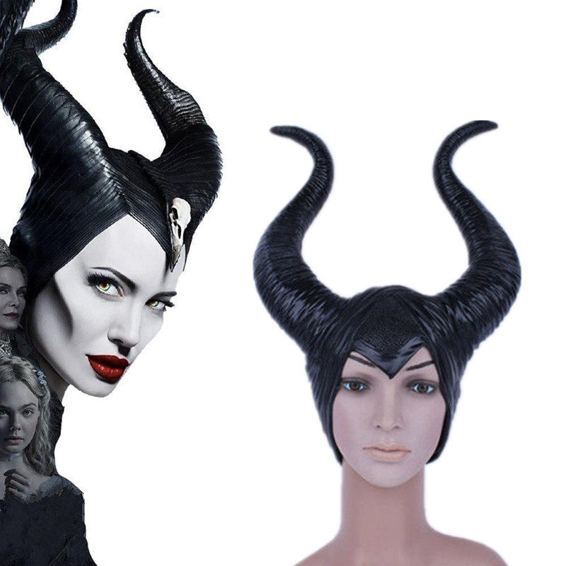 万圣节恶魔沉睡魔咒cos睡美人黑女巫酵母服饰道具牛角头套面具