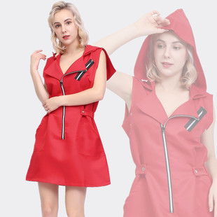 万圣节纸钞屋cosplay服装达利女性感无袖连衣裙角色扮演出游戏服