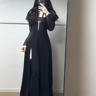 新款万圣节成人性感修女服十字护士哥特风暗黑cosplay角色扮演服