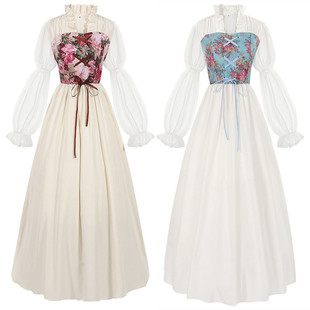 文艺复兴时期宫廷束腰连衣裙女式中世纪服装维多利亚时代海盗长裙