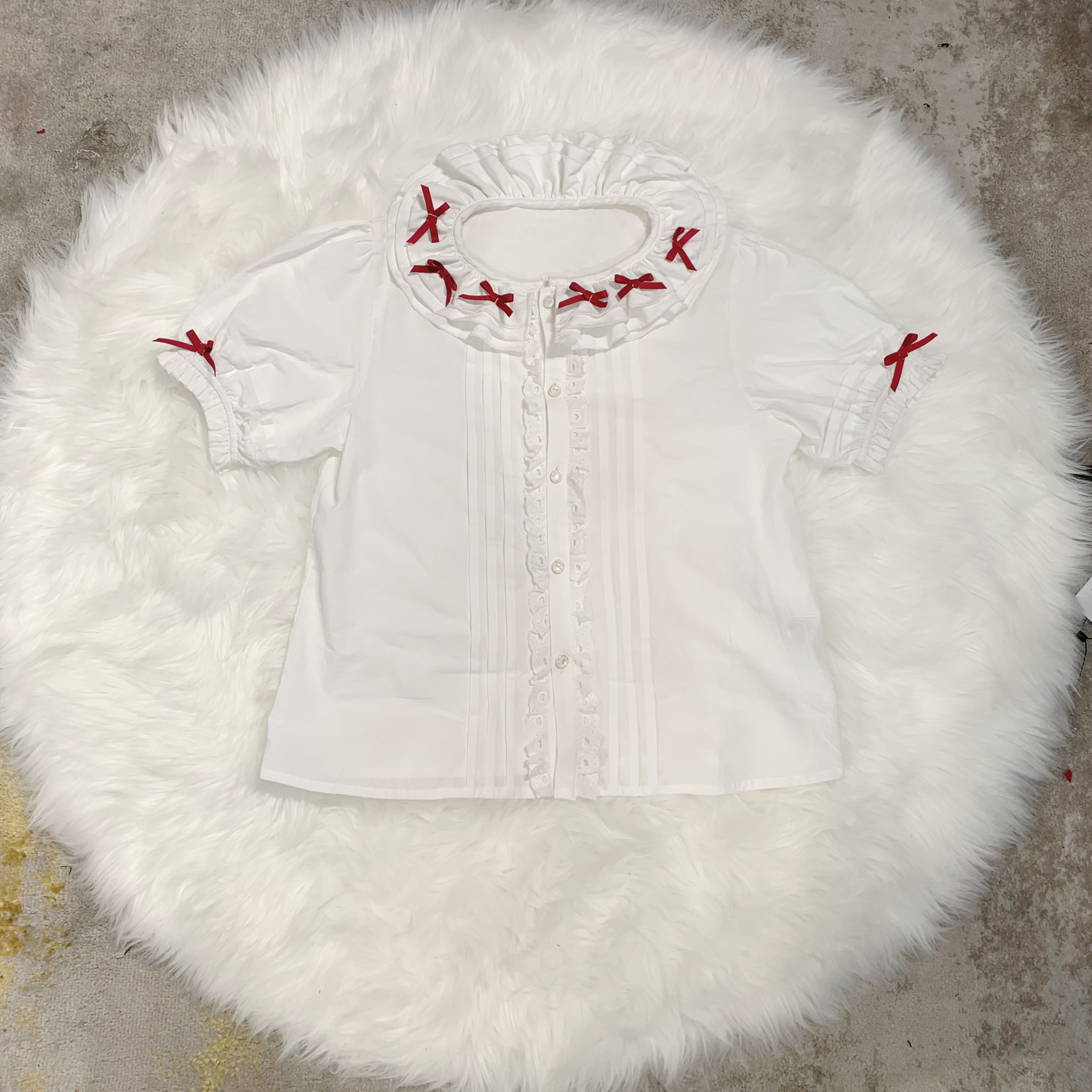 胖喵日记原创大码棉质姬袖衬衫doll感打底衫可爱风百搭Lolita内搭