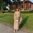 内搭V领连衣裙女秋冬流苏外搭斗篷披肩两件套 气质长袖 张小涵 法式