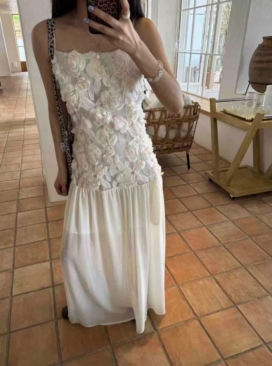 INchooseu立体花朵吊带连衣裙