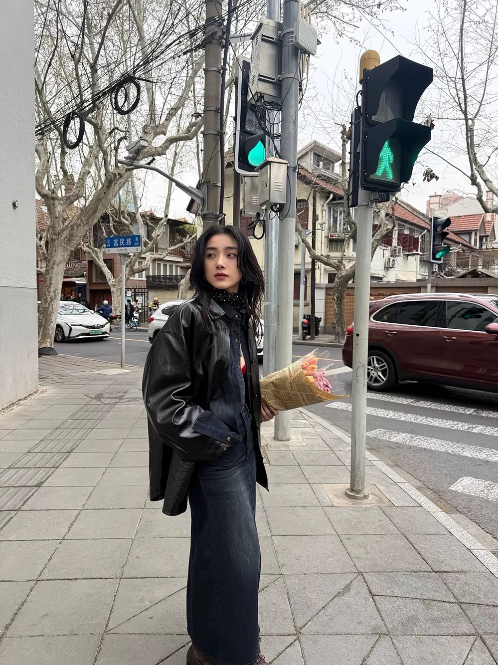 INchooseu质感洗水牛仔套装女