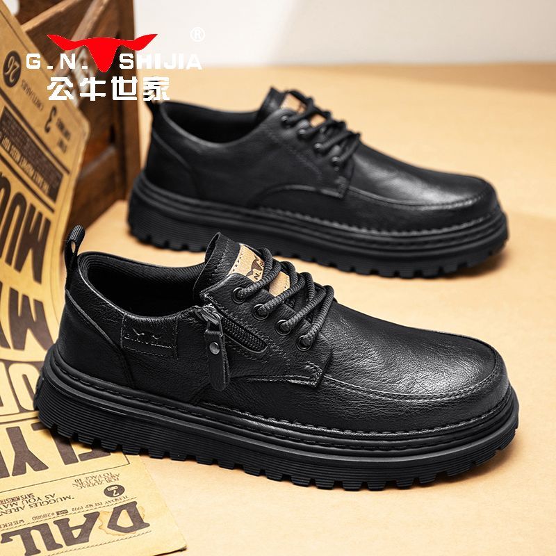 公牛世家商务休闲男鞋秋季百搭纯皮软底通勤德比正装高级感英伦风