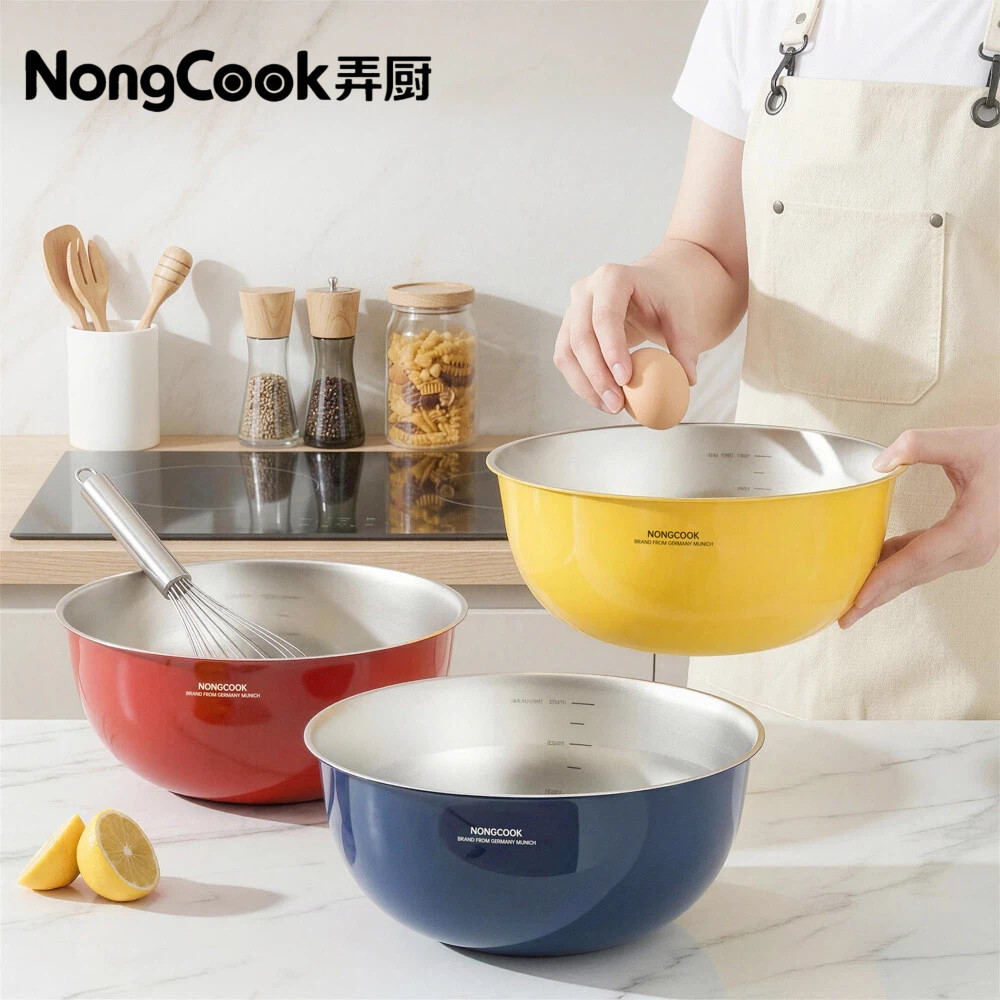 【弄厨】马里奥不锈钢加深两件套沙拉盆和面洗菜沥水盆带网筛过滤