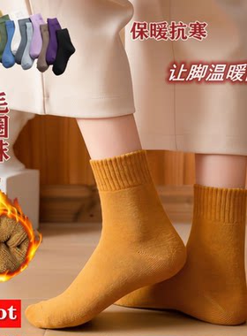 冬季毛圈袜女男加厚加绒纯色百搭拉毛袜中筒保暖毛巾地板女袜男士
