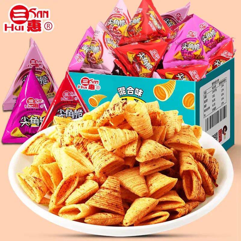 尖角脆锅巴整箱散装番茄味牛角酥膨化食品薯片小包装网红零食