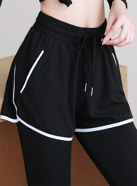 假两件带短裤健身房跑步运动服秋冬胖mm大码速干瑜伽加绒加厚长裤