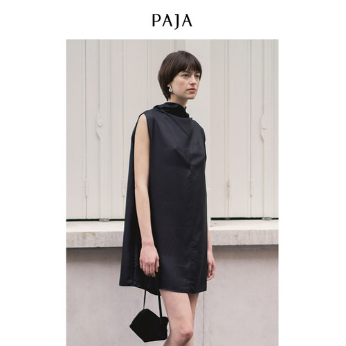PAJA Sunset系列复古真丝小黑裙女夏季设计感桑蚕丝连衣裙