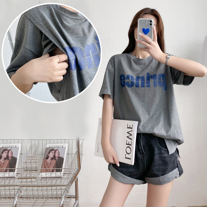 哺乳短袖t恤夏季外出时尚宽松上衣薄款纯棉喂奶衣服期辣妈款夏装