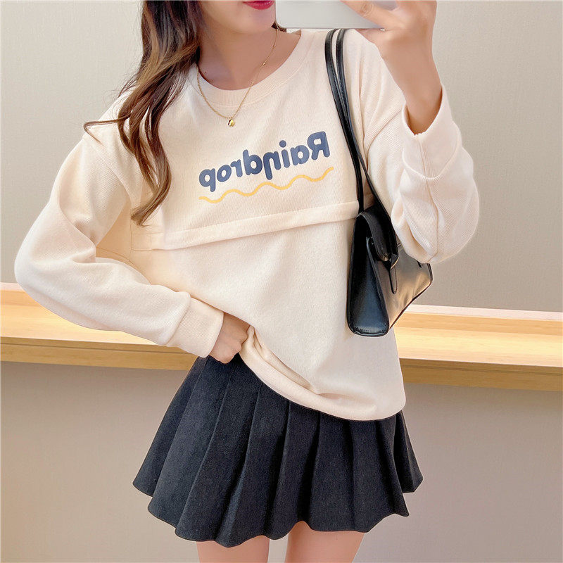 산후수유 상의 가을 나들이 순면 수유복 봄 가을 긴팔 핫맘 캐주얼 스웨트셔츠 수유복