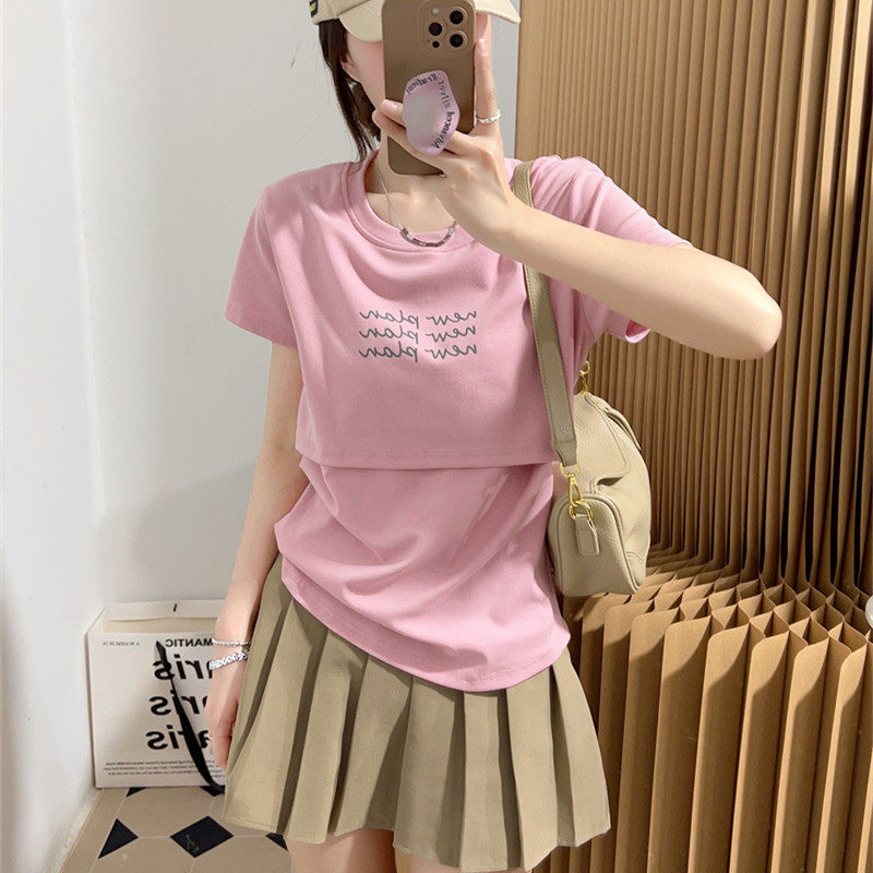 上线口纯棉哺乳上衣外出短袖T恤