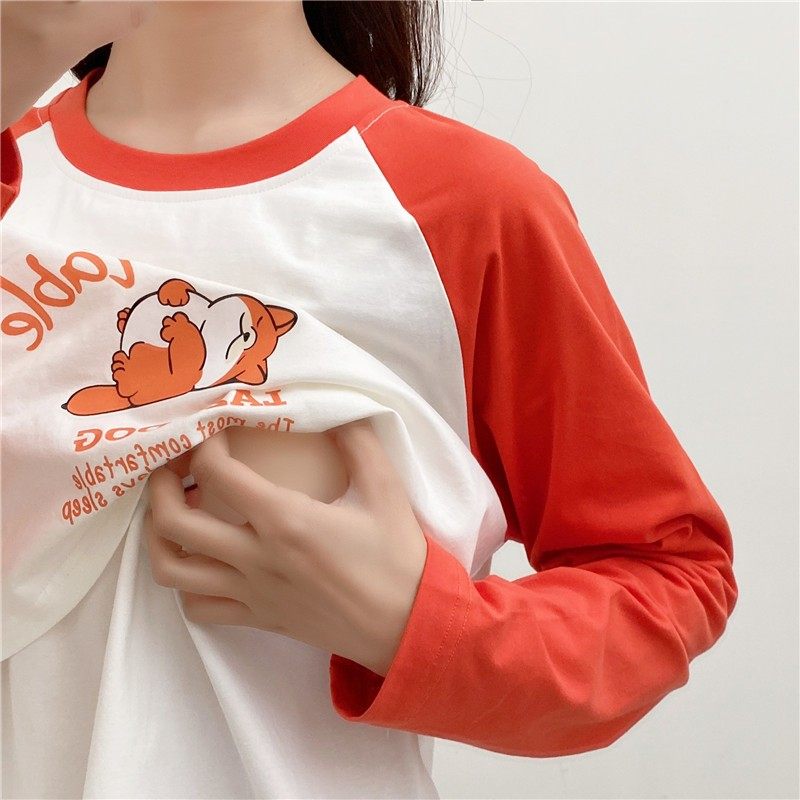 哺乳上衣外出辣妈款长袖T恤春秋装月子服夏季产后纯棉喂奶期衣服