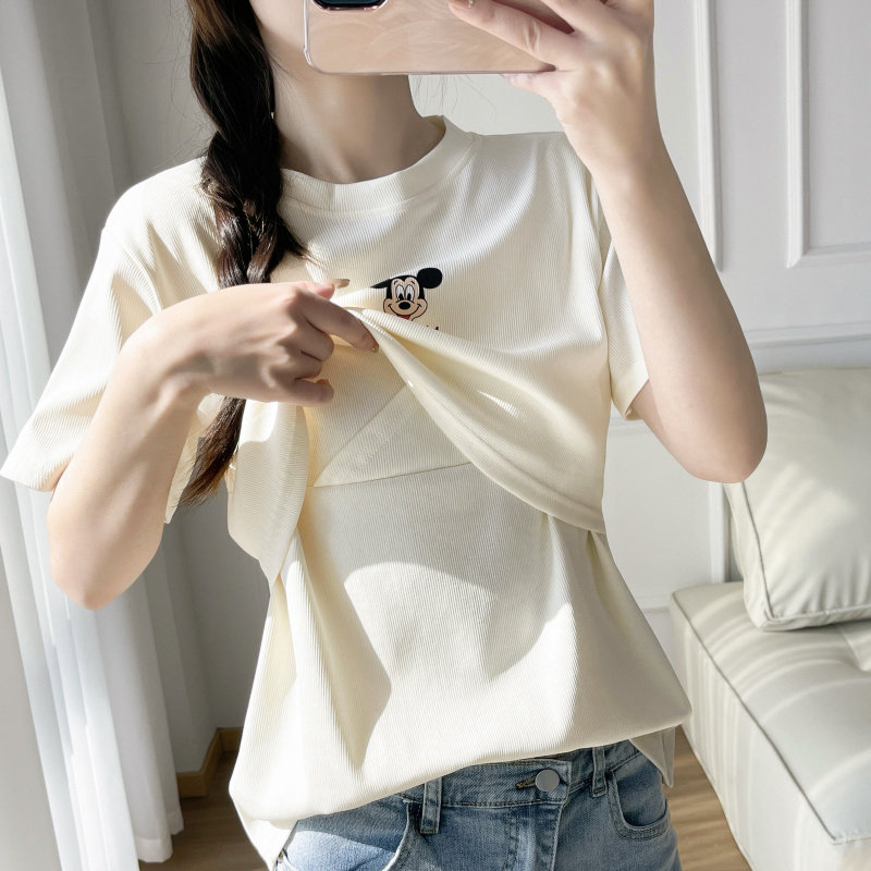 哺乳上衣春夏季外出短袖T恤薄款外穿月子服哺乳装辣妈款喂奶衣服