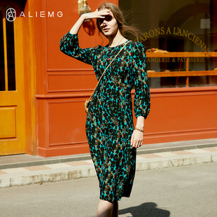 显瘦中长款 法式 小众外穿长袖 春夏女装 裙子 复古真丝连衣裙2025新款