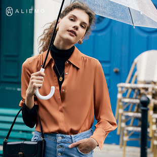 时尚 真丝纯色长袖 2024年春夏新款 女装 通勤衬衣重磅桑蚕丝上衣 衬衫