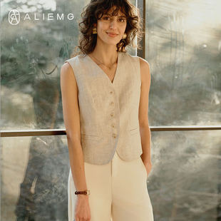 亚麻马甲背心女宽松外穿坎肩外套春夏季新款内搭复古洋气打底上衣