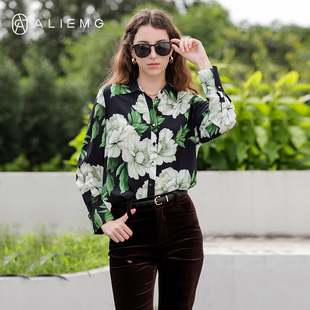 港式复古长袖印花衬衫2025秋季新款休闲百搭真丝衬衣宽松显瘦上衣