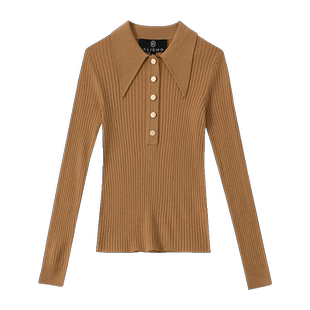 羊毛针织衫女2025秋冬新款毛衣polo领内搭修身开衫打底小香风上衣