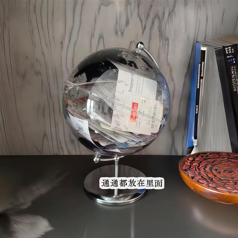 透明地球仪飞机高铁演唱会门票收集器创意桌面装饰摆件票根收集盒