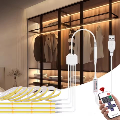 手办展示柜装饰免开槽cob灯条LED灯带USB遥控控制橱柜自粘线条灯