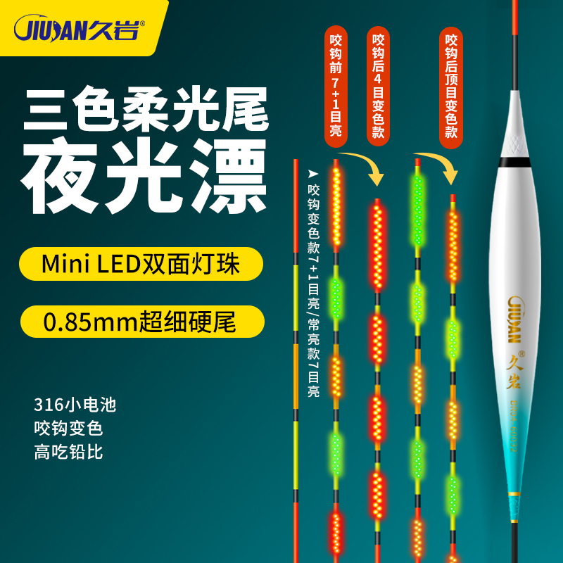 久岩BR浮漂醒目高灵敏柔光电子漂细尾316轻量Mini LED夜光漂鱼漂