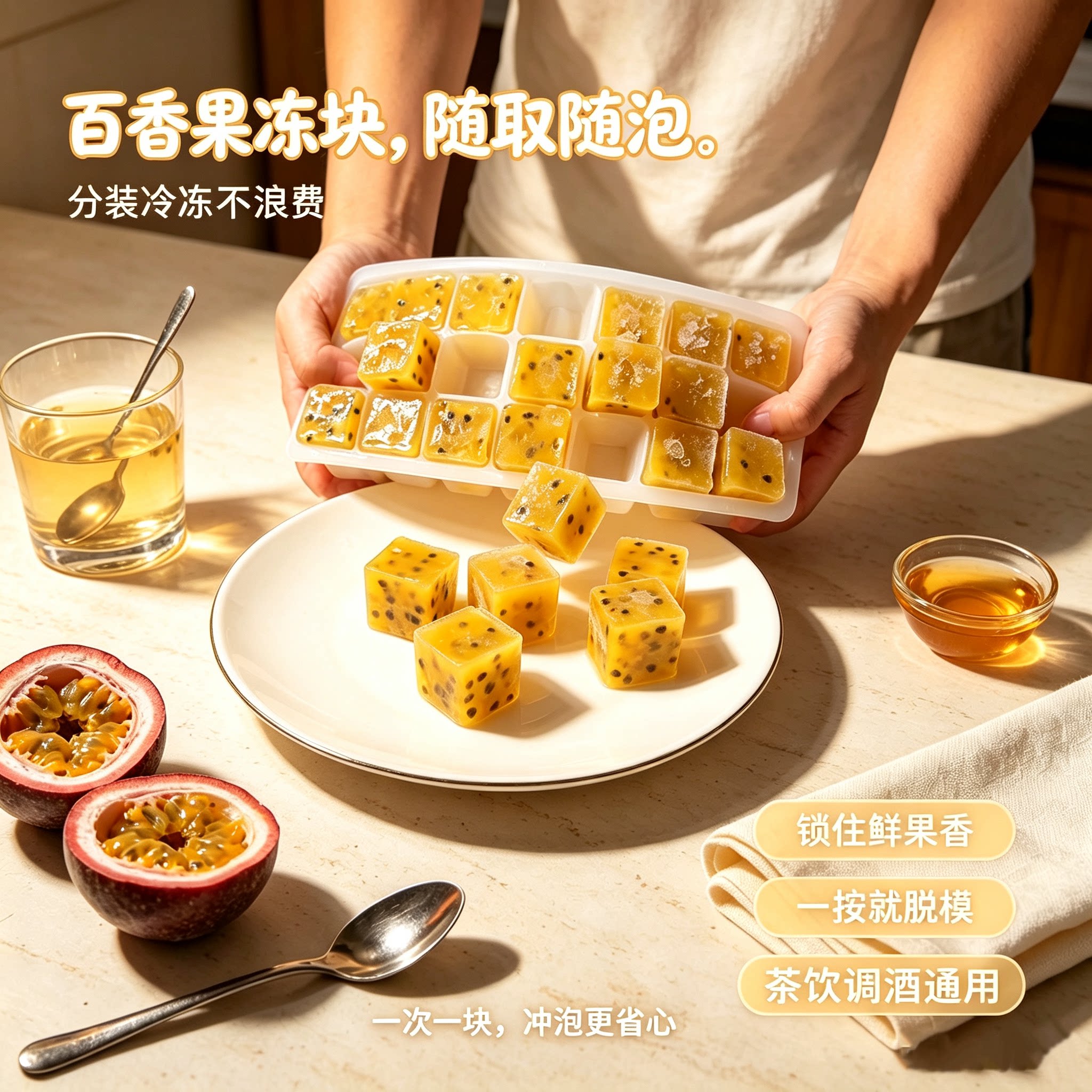 百香果食品级硅胶冰格分装盒果饮大冰块模具商用金桔柠檬冷冻制冰