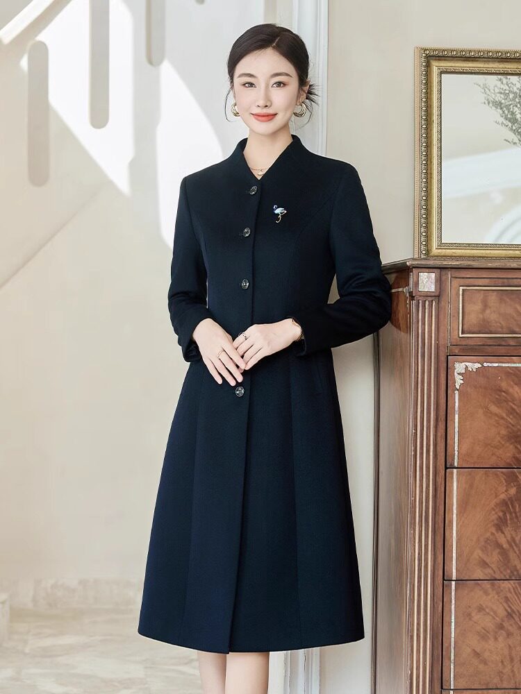 2024年冬季职业毛呢大衣女教师单排扣外套高端酒店售楼处物业工装